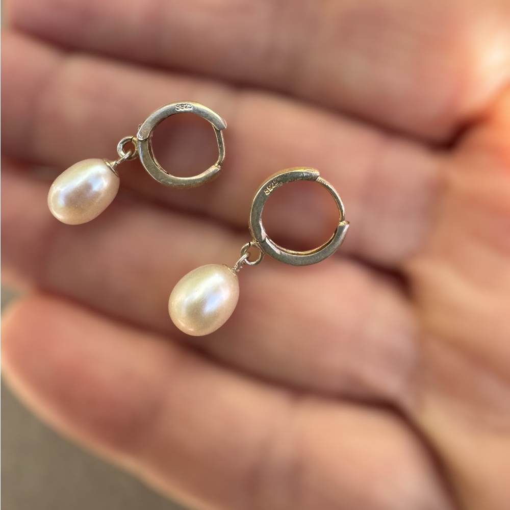 Pearl Drop Hoop Earrings - White Pearl Huggies